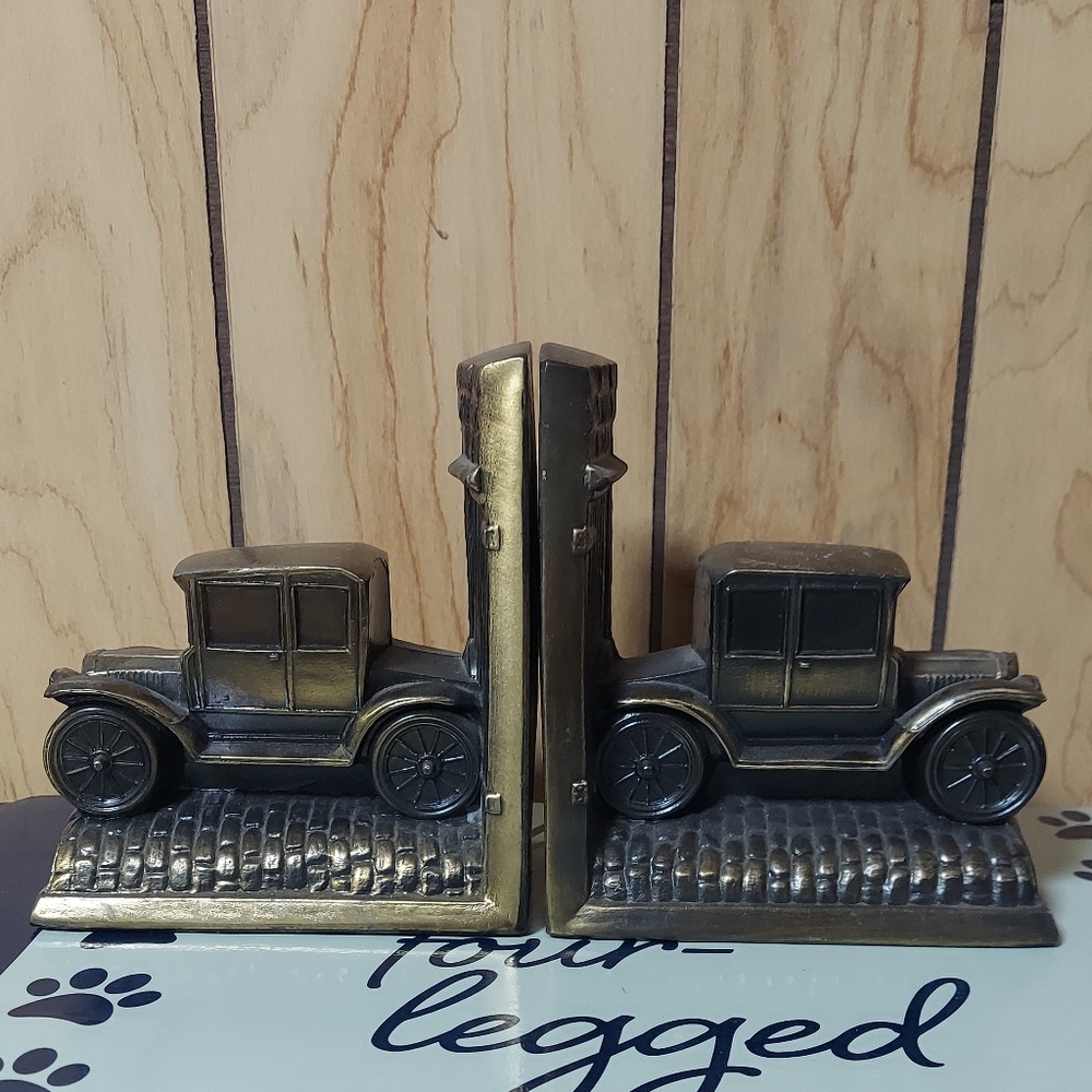 Antique 1930s brass/bronze marked Ford model t car bookends set